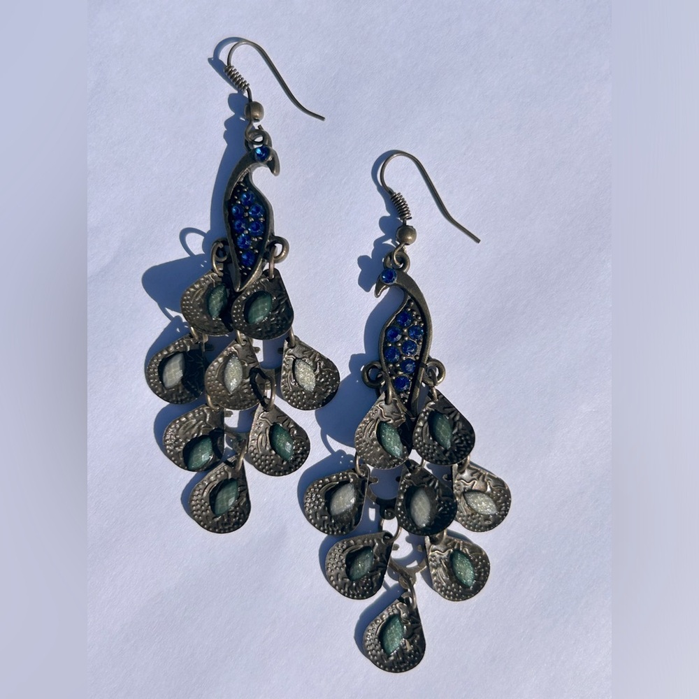 Bohemian Peacock chandelier tear drop earrings